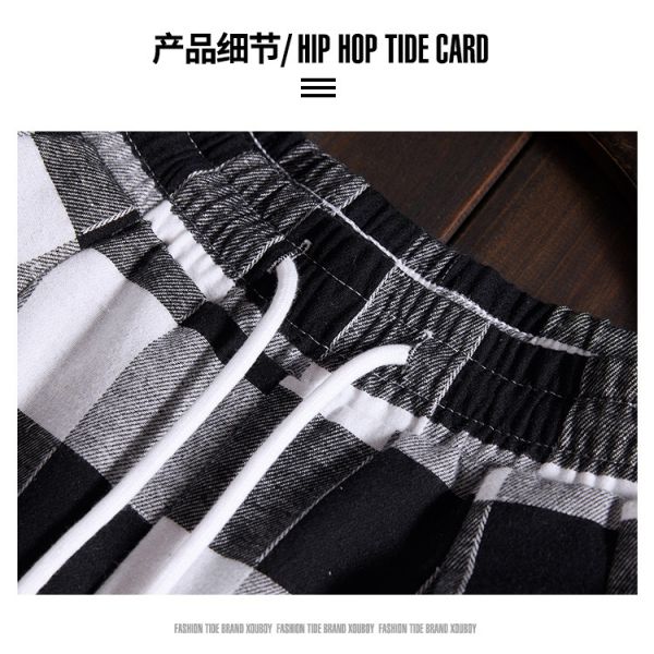 BEIANJI Coton Polyester Noir Blanc Short à Carreaux Teint en Vêtement