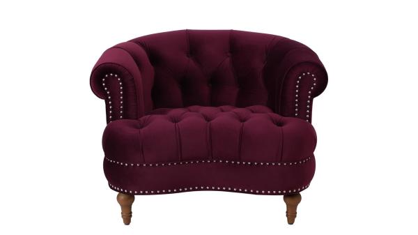 Elegant rosa tufted accent chair burgundy wing armrest chair with velvet fabric
