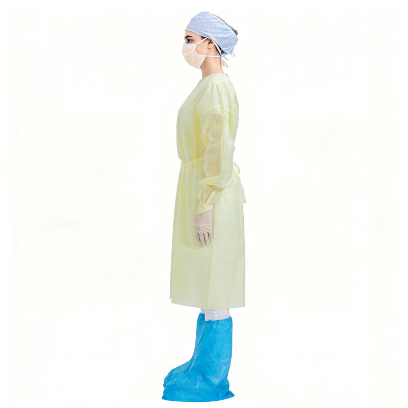 SMMS Level 2 50g Yellow Surgical Gown with Elastic Cuffs and Reinforced Waist Ties - AAMI Level 2 Standard Disposable Medical Isolation Gown