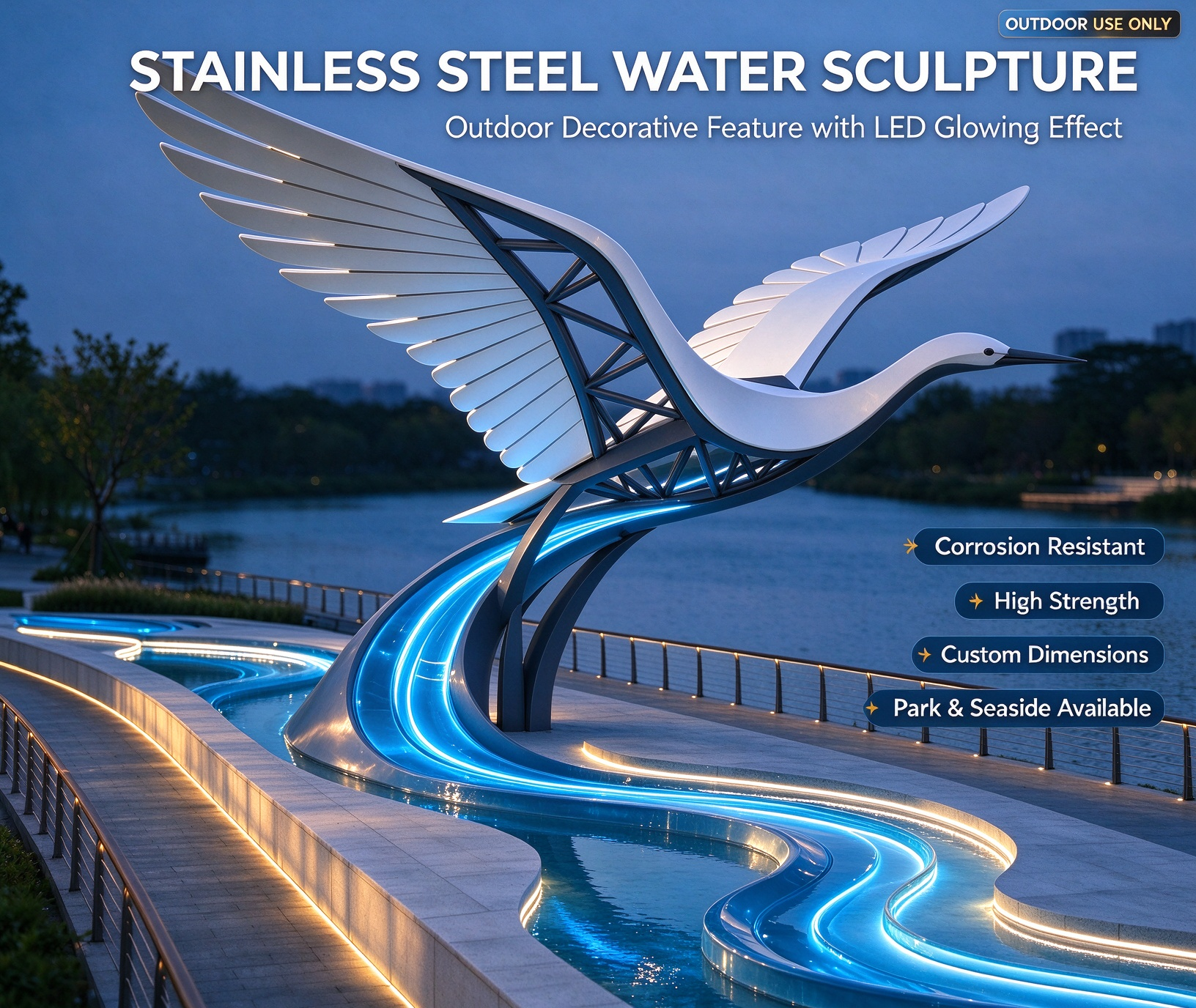 Customized Stainless Steel Sculpture with LED Light Strips for Outdoor Weather Resistance