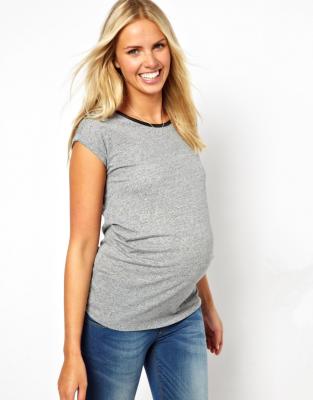 cloth factory wholesale blank maternity t shirts with leather look trim