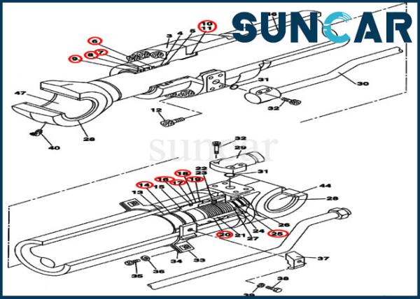 Exemplo de Kit Hydraulic Cylinder Seals Fits CX250C CX240B do selo do reparo do Dipper do braço LZ008050