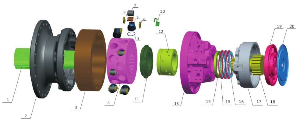 MS83 Poclain Hydraulic Motor Parts With Drive Shaft / Front Cover / Plunger Piston