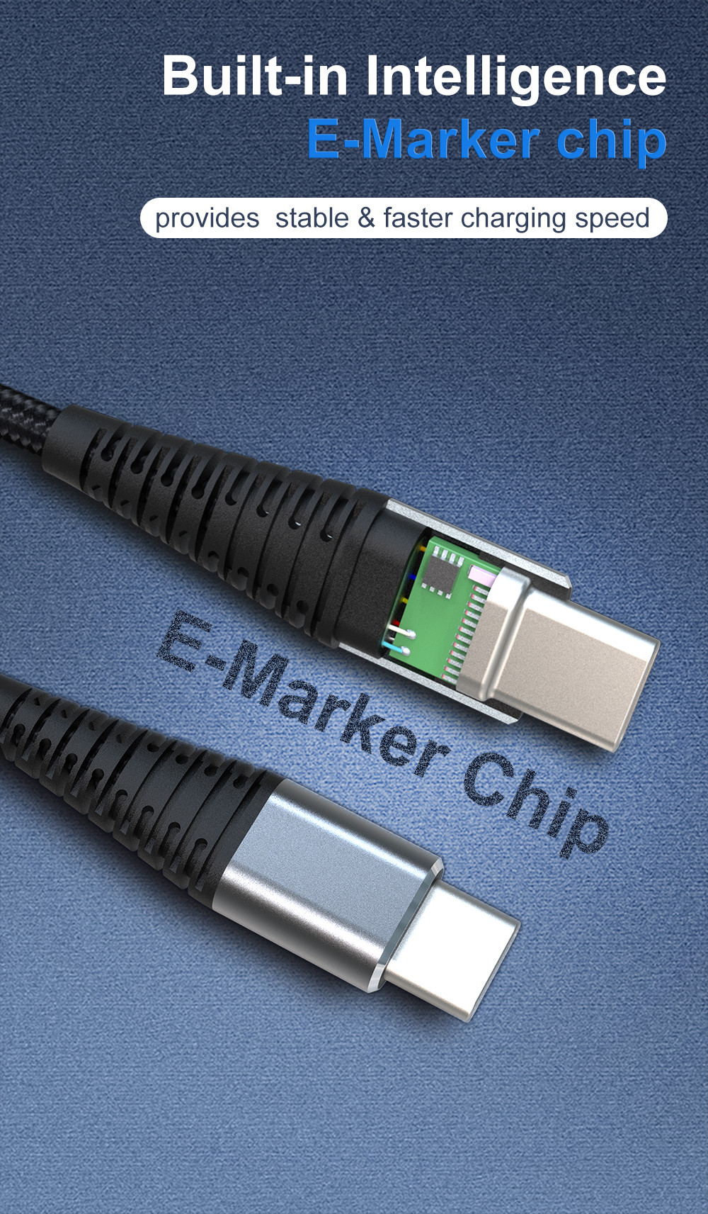 Тип зарядный кабель USB черноты PD 100W 20V 5A c для передачи данных