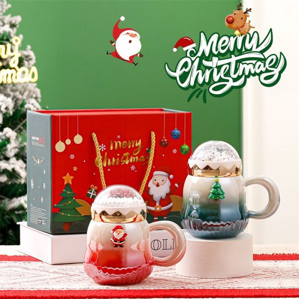 Gradient Color Christmas Ceramic Gift Boxed Mugs 2024 Delicacy Design 6.8cm*11cm 2 Colors