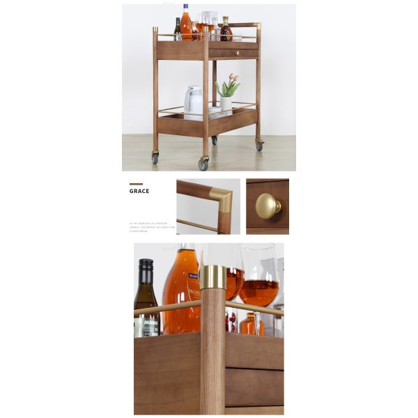 MOYI Design Customize Shape Wooden Slave Food Serving Cart Iron Metal Frame Black Finished Potable Food Serving Trolley