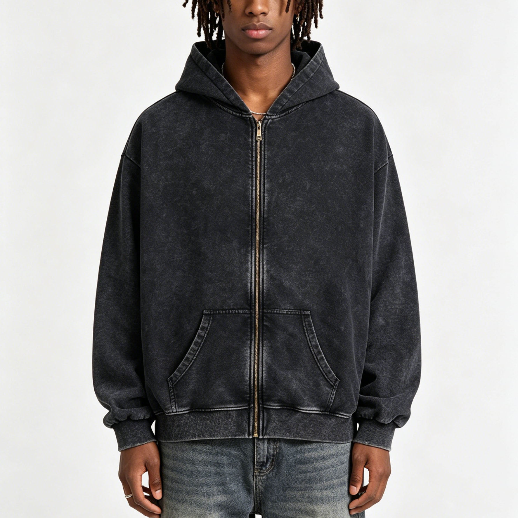 Wax Washed Zip Up Hoodie Cotton Streetwear Oversized Hoodie Oversized For Youth