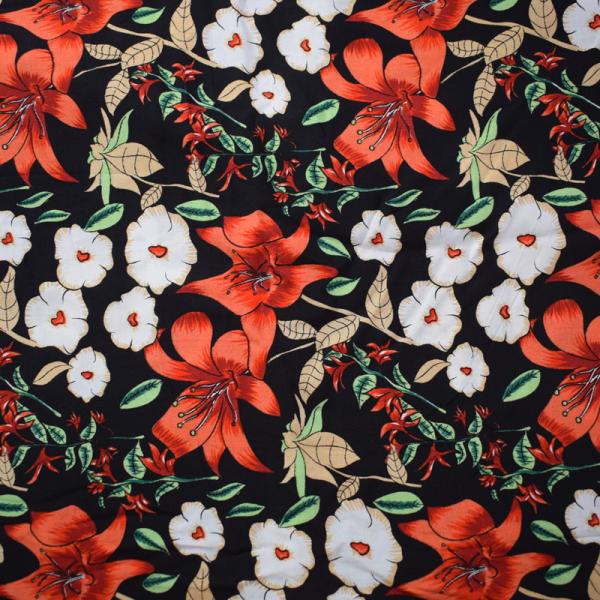 Da sarja floral macia da malha da cópia de rayon das blusas das partes superiores tela viscosa personalizada