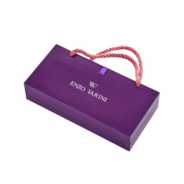 Elegant Purple Flip Top Pen Gift Box With Handles Ribbon Closure Luxury Packaging