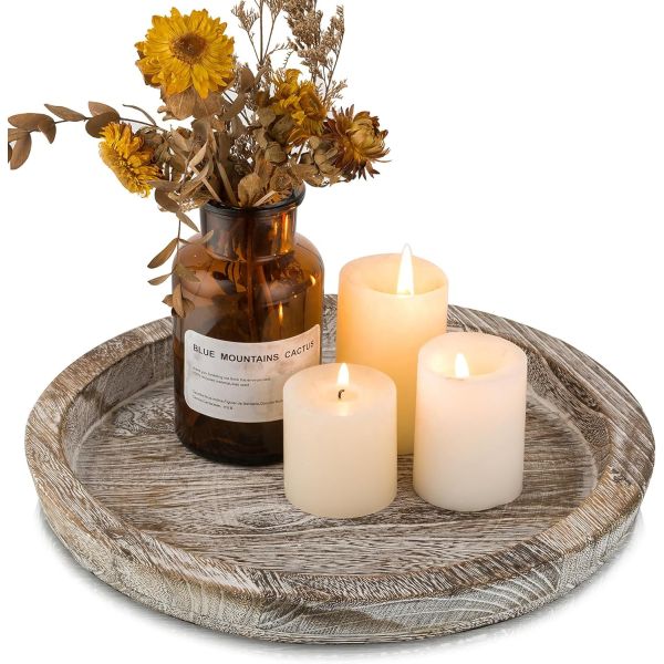 Rustic Ash Tealight Post Tray Small Farmhouse Table Centerpiece with Customized Logo