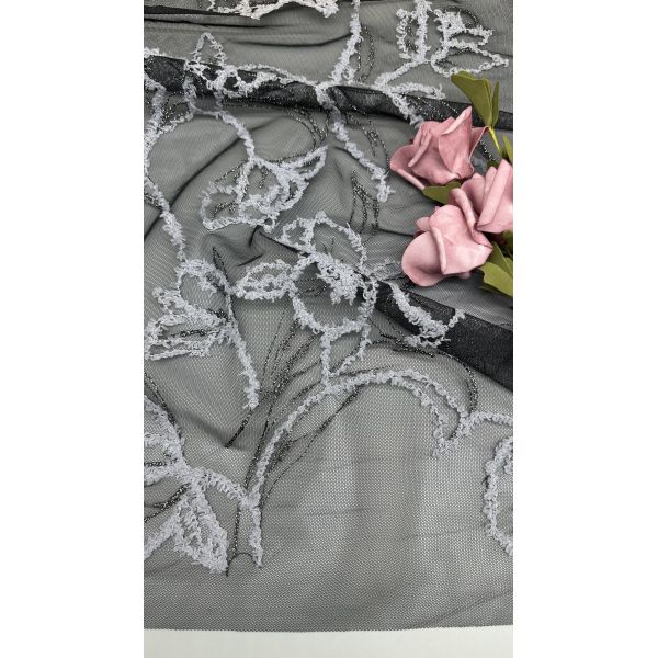 100% Cotton Embroidered Lace Fabric Mesh for Gowns Black Gold Color Birthday Dresses