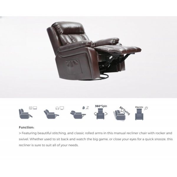 PU Leather Manual Reclining Chair Modern Swivel Stretch Recliner Chair 96x101x102CM