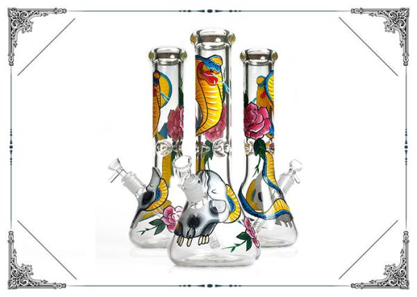 13.5 Inches 7MM Beaker Glass Smoking Tube With Snake Art On Glass