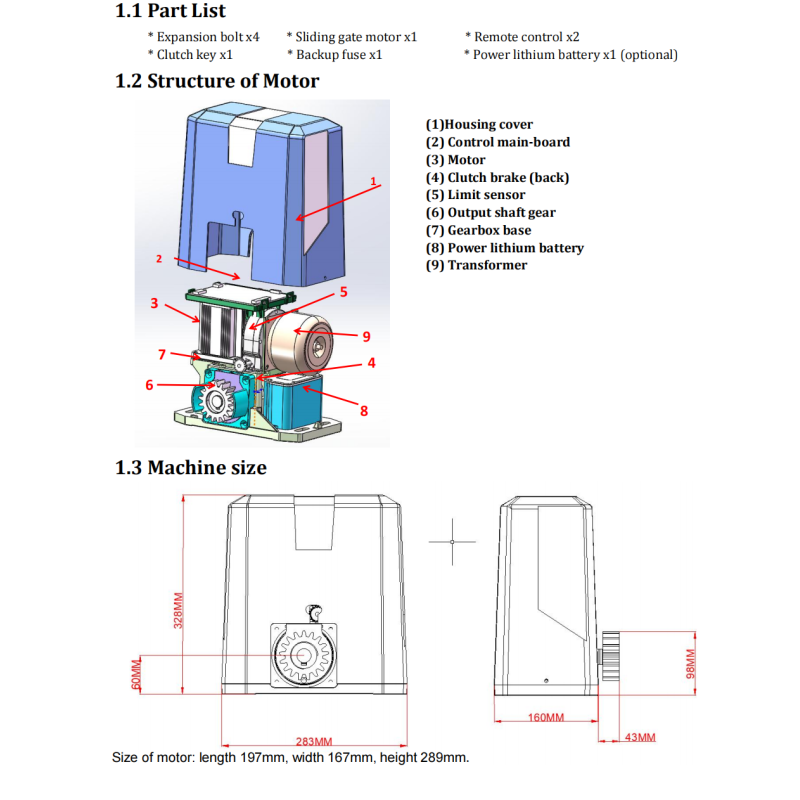 Adjustable Speed Low Voltage DC24V Sliding Gate Opener with 1500KG Max Door Weight and Brushless Motor