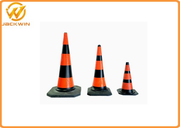 Rubber Base 30 Inch Orange / Black Plastic Traffic Cone For Roadside Safety Control