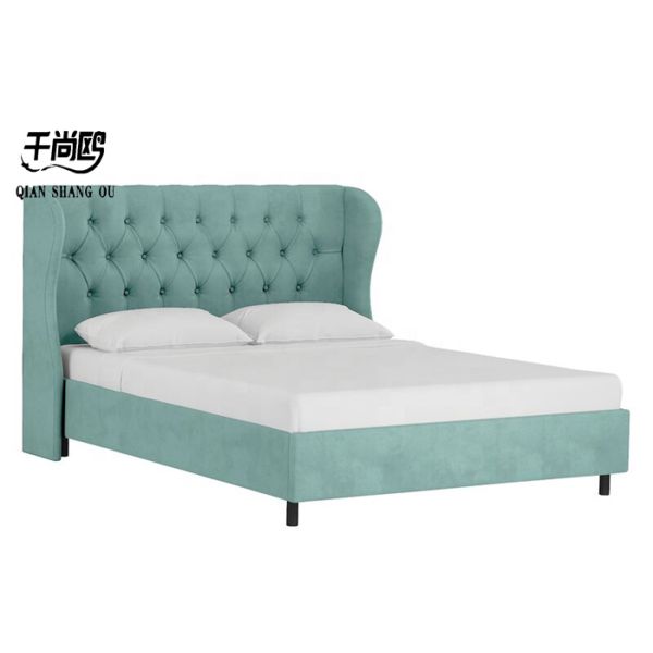 Linen Platform Tufted Bed Bedroom Furniture Wooden Bed for Apartment