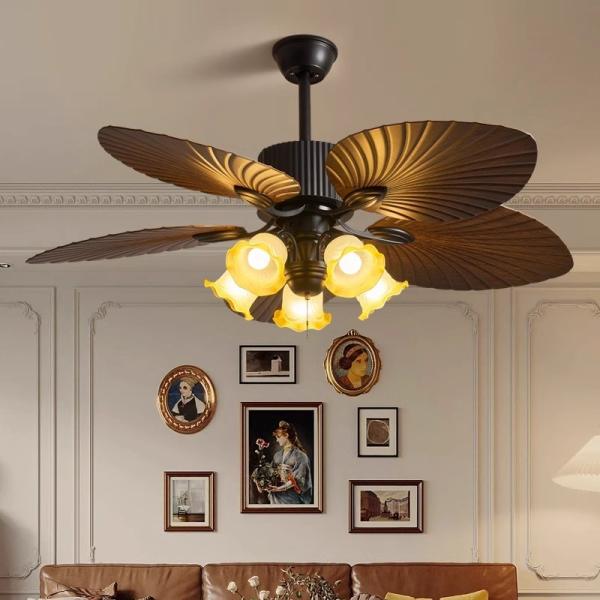 Fabrica Nuevo producto Decorativo para el hogar 52 pulgadas ABS 5 hojas de palma Hojas de palma Control remoto para el hogar Bldc ventilador de techo