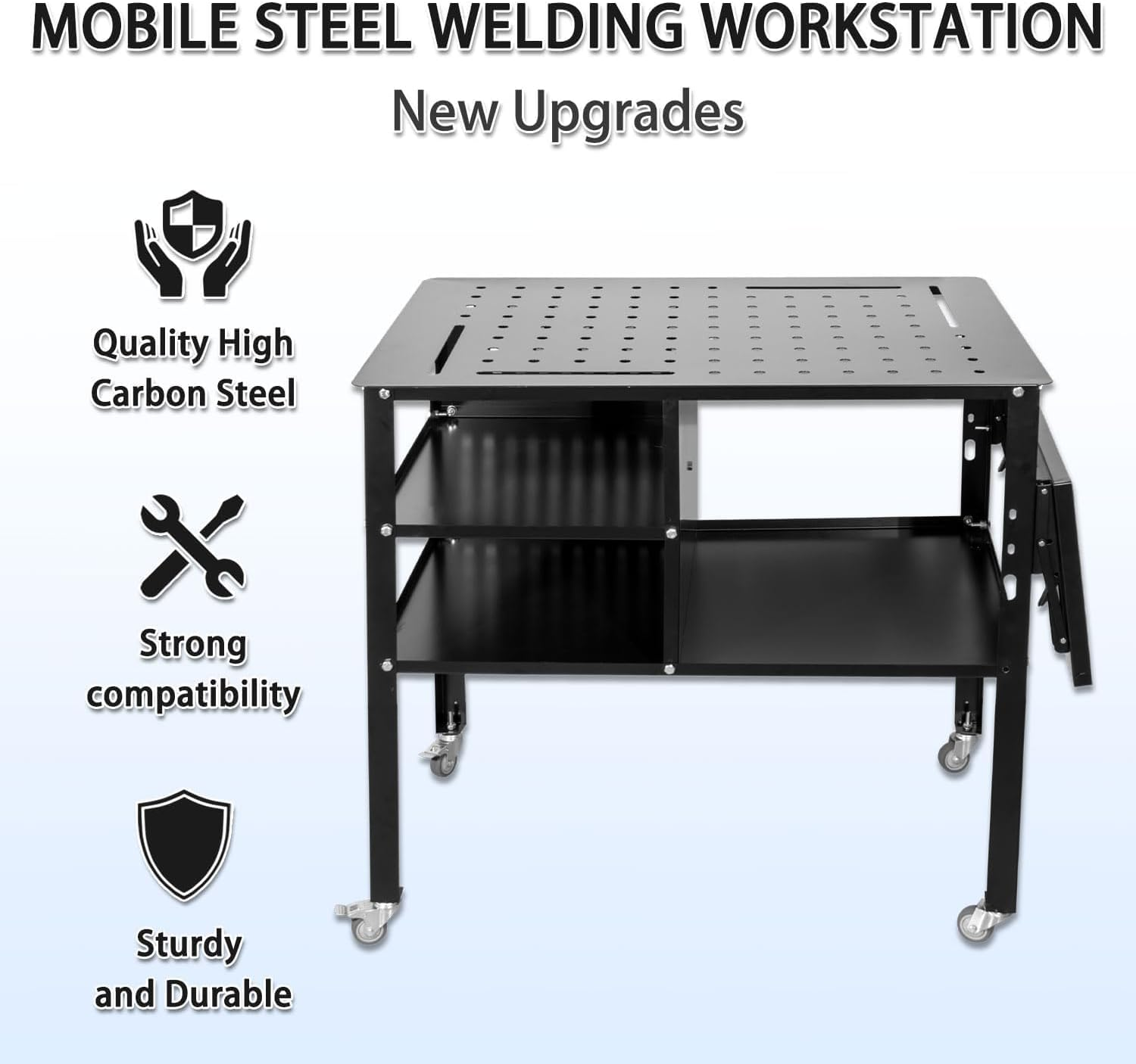 Mobile Welding Workbench 120LBS High Carbon Steel Anti-Rust Lock Wheels 5/8