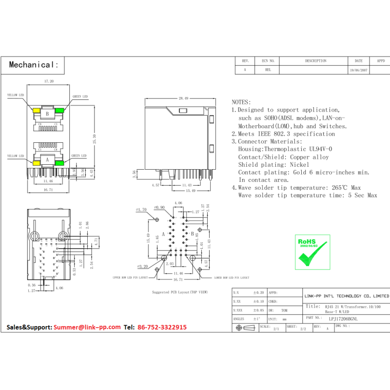 RM3-146A8M1F Stackable Rj45 Female Connectors LPJ17206BGNL In Ethernet Switch