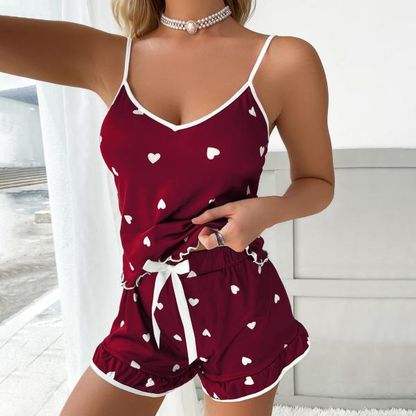 Spring Summer Sexy Bodysuit Lingerie Satin Ice Silk Strapped Printed Split Casual Nightwear