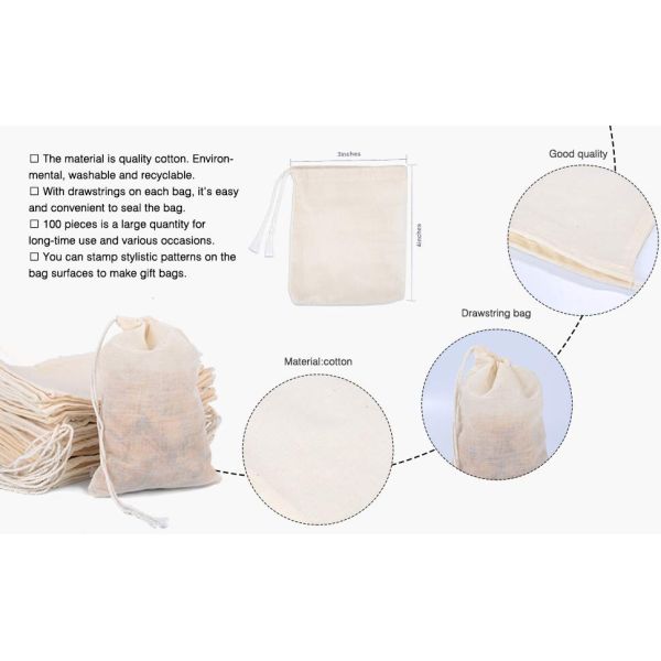 Reusable ECO Friendly 100% Cotton Double Drawstring Muslin Bags,Linen Gift Sachets Favors Pouches Party Wedding Jewelry