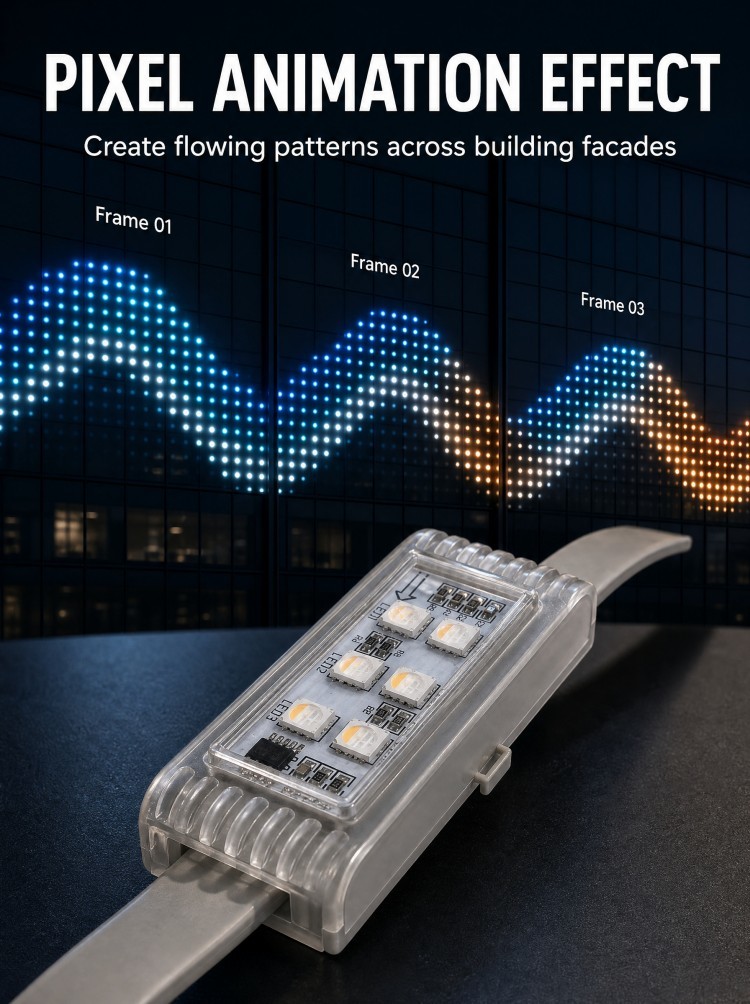 Architectural Media Facade Linear LED Pixel Lights 1.5W DC24V RGB RGBW 75mm For Dynamic Display