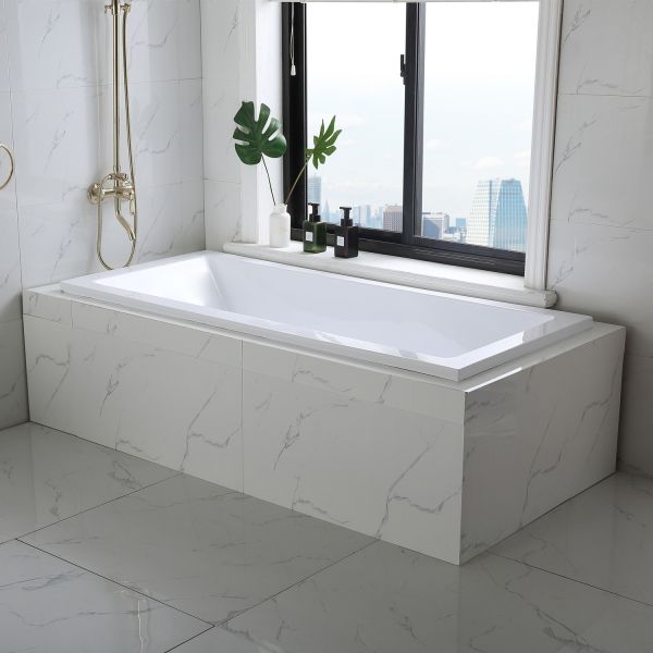 UK Standard Acrylic Drop in Bathtub with Simple Built in Design and Optional Headrest