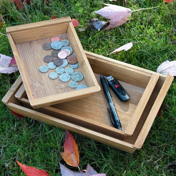 High Strength Small Bamboo Serving Tray 3 Set Nesting Organizer Low Thermal Conductivity