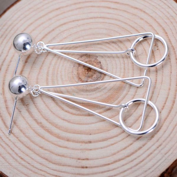 Women Korea Fashion Deometric Drawing 925 Sterling Silver Drop Dangle Earrings (058000)