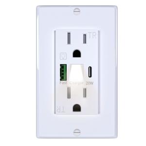 メキシコ 簡単設置 125V 15A USBコンセント ナイトライト付き PD3.0急速充電
