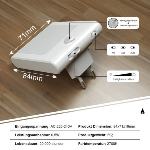 Dusk to Dawn Brightness Adjustable Plug in Motion Sensor LED Night Light
