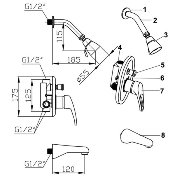 Contemporary Brass Wall Mount Sink Faucet Mixer Taps with Three Holes