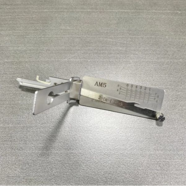 Original Lishi 2en1 Ganzúas AM5 Llaves en Blanco de Acero Inoxidable Plateado para Candado Americano AM5 Decodificador