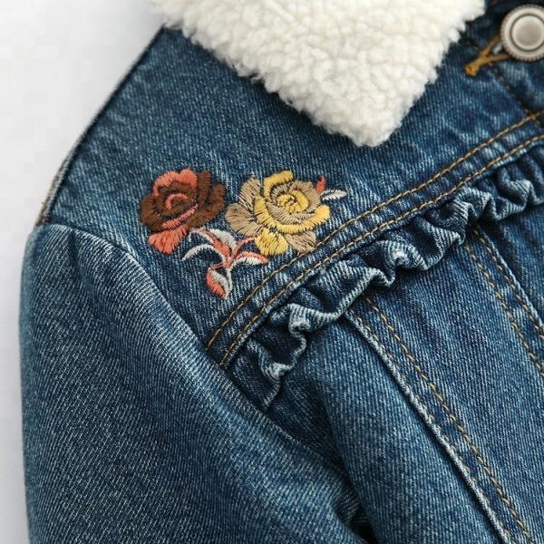 Embroidery Designs Kids Denim Clothes , Lovely Winter Girls Jeans Coat