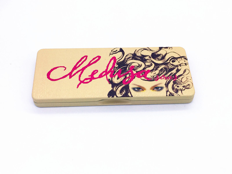 Long Rectangle Printed Eyeshadow Makeup Metal Tin Box With Plastic Insert