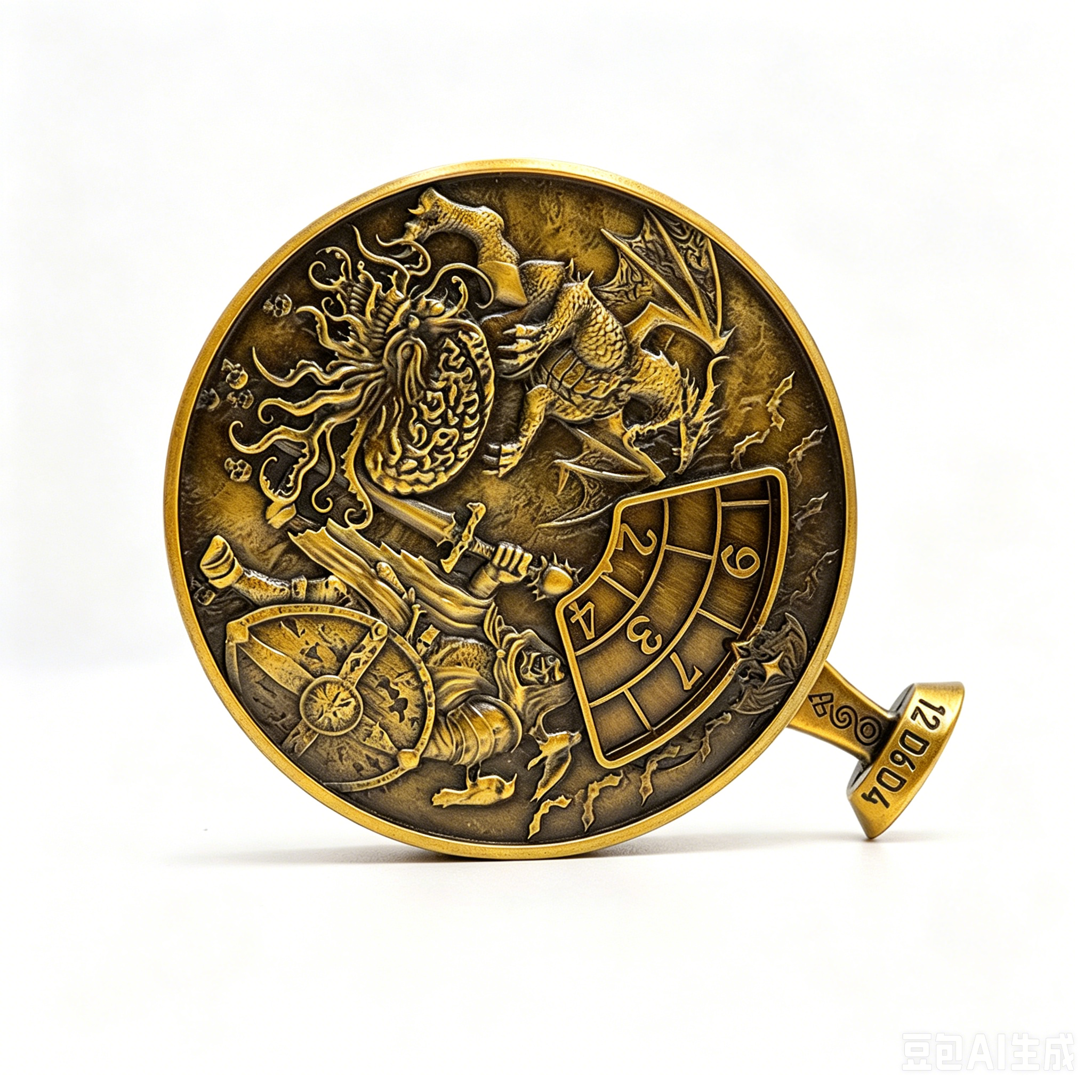 Premium Antique Copper Metal Dice Spinner with 7-in-1 Dual Sided Design and Press-to-Spin Mechanism for TRPG Gaming
