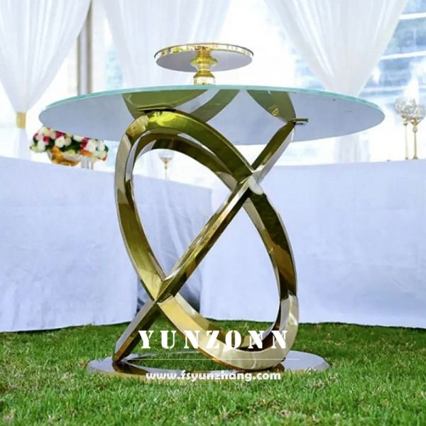 Modern Home Furniture for Dining Golden Stainless Steel Infinity Base Wedding Display Cake Tables for Banquet & Party Events