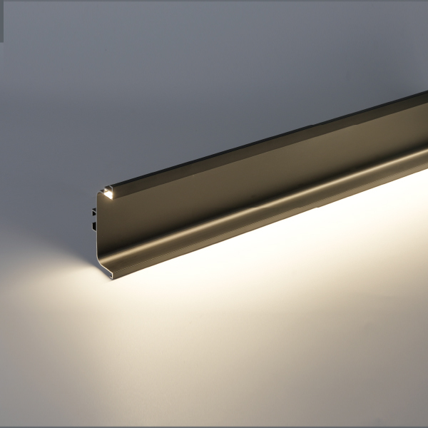 12V Matte Black Handleless Base Cabinet LED Light Downward Shine L Shaped Corner Mount