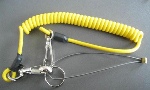 Metal hook spring stretchy coil keychain strap rope solid yellow tool lanyard cable