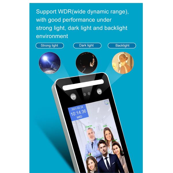 5-Inch Touch Screen Biometric Time Attendance Machine Night Vision Temperature Measurement Two-Way Audio
