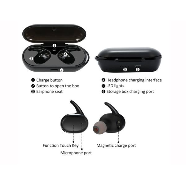 Waterproof IPX5 TWS Bluetooth Earphone Mobile Phone Accessory HD Stereo 380mAh