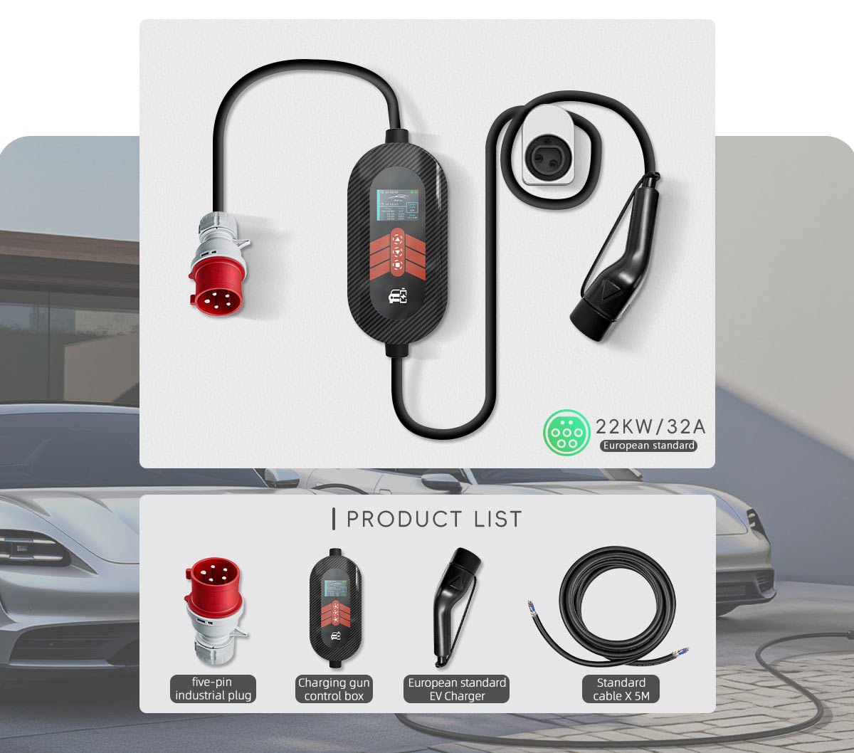 OEM 22kW Portable EV Charger Type 2 with Smart APP Type 2 EV Charger 22kW for BYD BMW VW MG