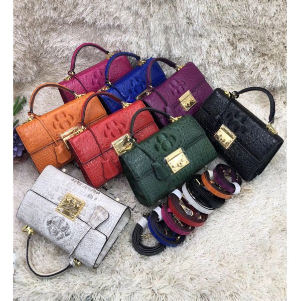 Genuine Alligator Skin Key Lock Closure Lady Small Handbag Authentic Crocodile Leather Women Flap Purse Shoulder Bag