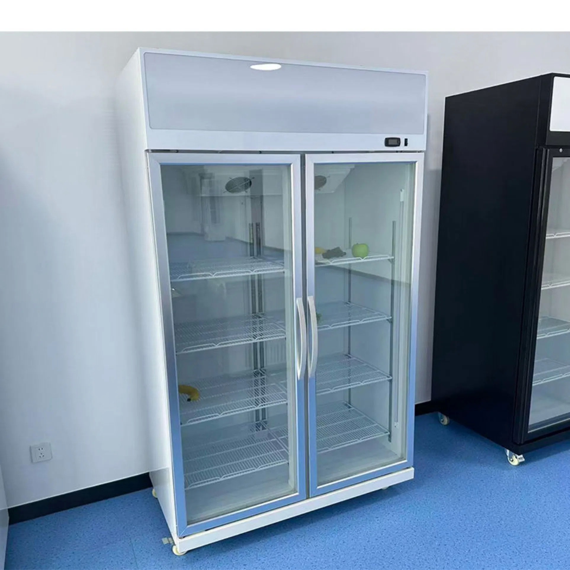Electronic Controller Beverage Display Cooler 305W Double Display Fridge 900L With LED Side Panel