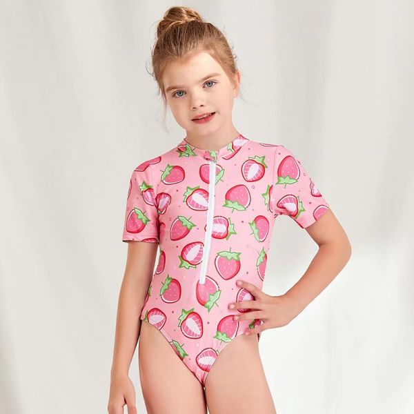 Клубника напечатала детей молнии костюмов плавания девушек купальник милых цельный