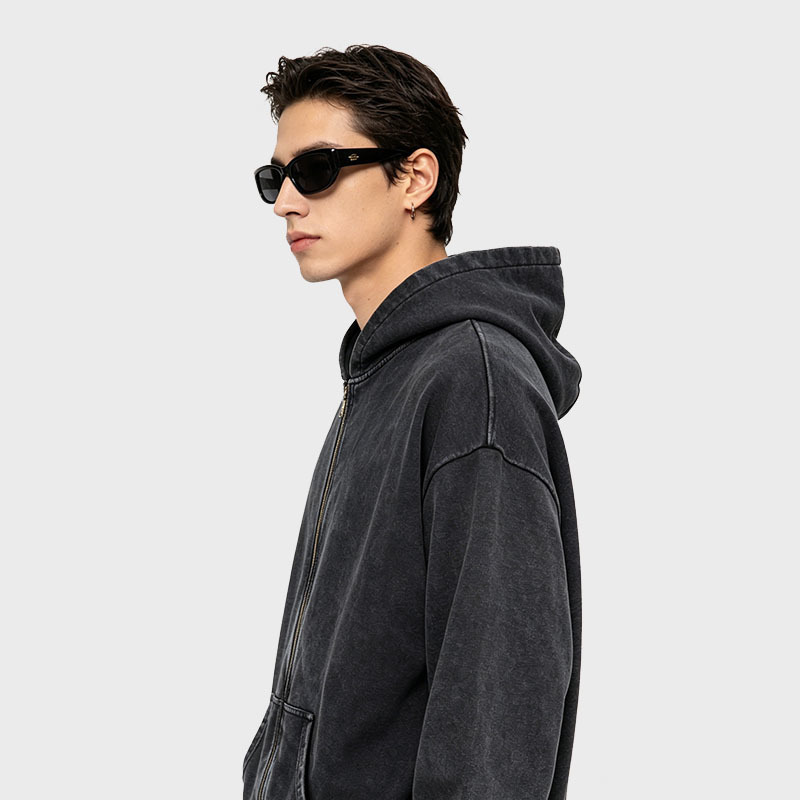 Wax Washed Zip Up Hoodie Cotton Streetwear Oversized Hoodie Oversized For Youth