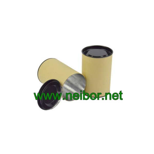 brown color kraft paper tube can box with tin lid and bottom for tea packaging
