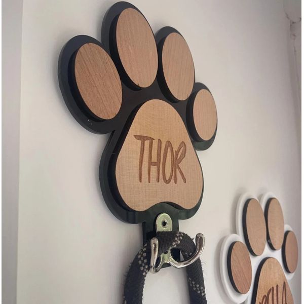 Unfinished Birch Wood Dog Paw Print Lead Holder Personalized Pill Storage for Dog Buffs