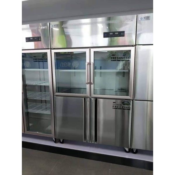 Double Glass Door Display Freezer Stainless Steel 4 Door Commercial