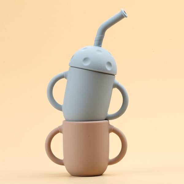 Children Drinking Silicone Straw Cup Non Spill Learning Training Cup FDA